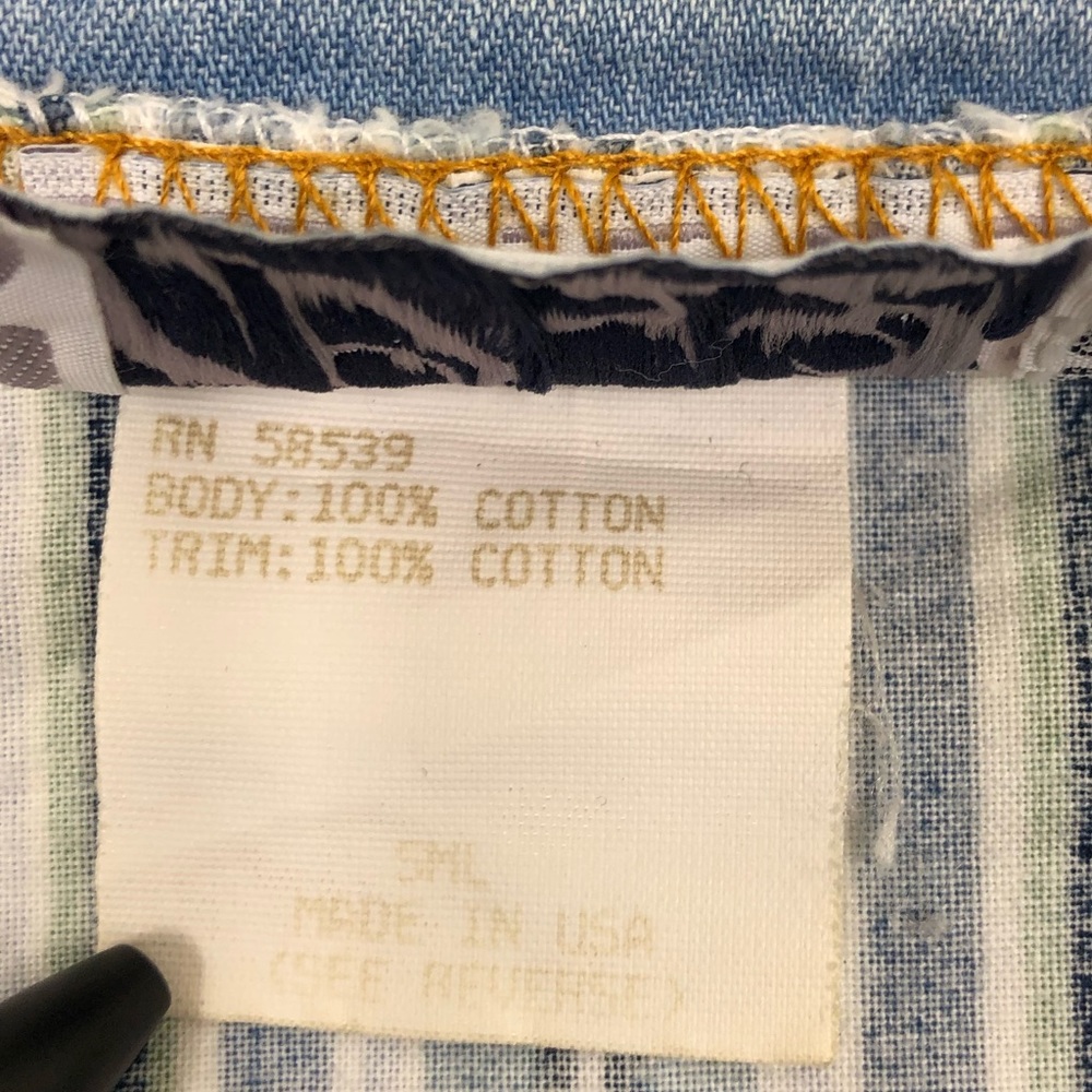 Vintage Striped Short Sleeve Denim Button Down Sz L - Picture 8 of 12
